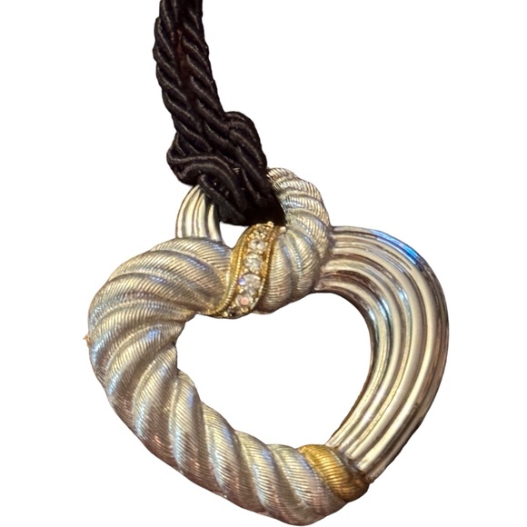 Judith Ripka 925 Sterling Silver CZ Heart Pendant on Adjustable Cord Necklace - Picture 4 of 7